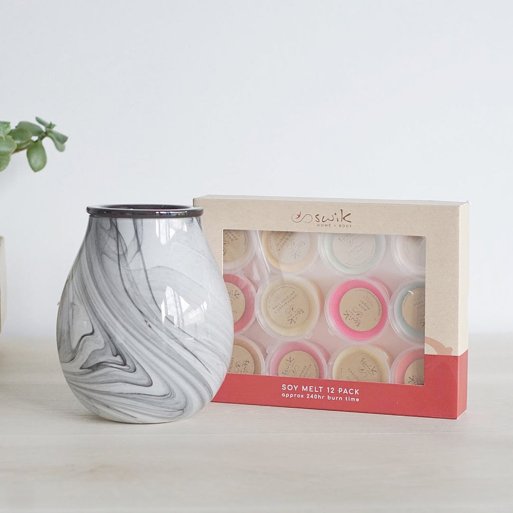 Grey Marble Wax Melt Warmer + 12 Soy Melts