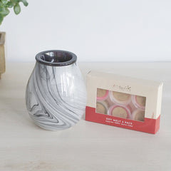 Glass Grey Marble - Electric Wax Melt Burner + 6 Melts Pack