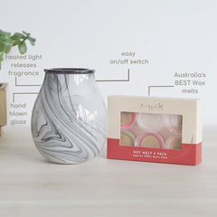 Glass Grey Marble - Electric Wax Melt Burner + 3 Melts Pack