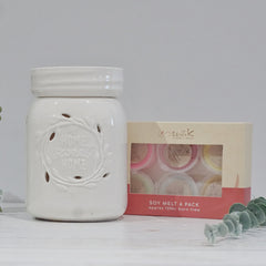 Mason Jar Ceramic - Electric Wax Melt Burner + 6 Melts Pack