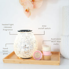 Glass Mosaic Silver - Electric Wax Melt Burner + 3 Melts Pack